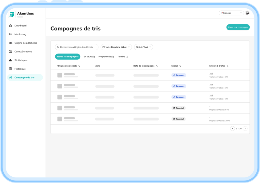 Notre plateforme - Campagnes de tris