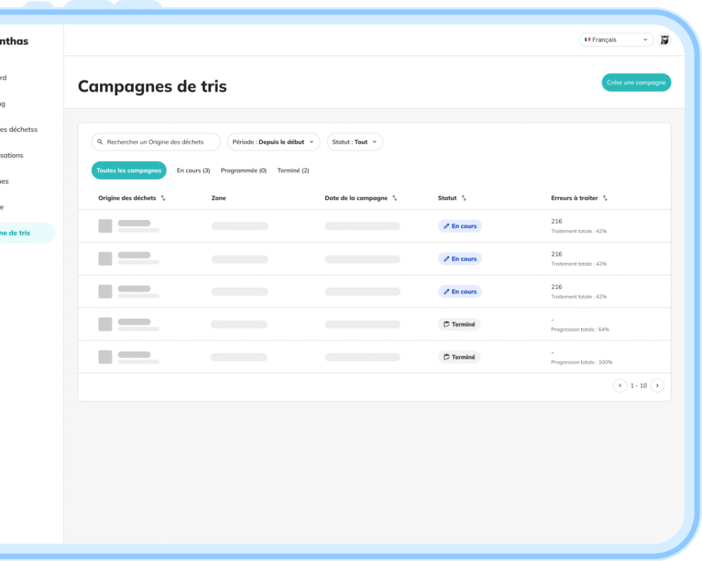 Notre plateforme - Campagnes de tris